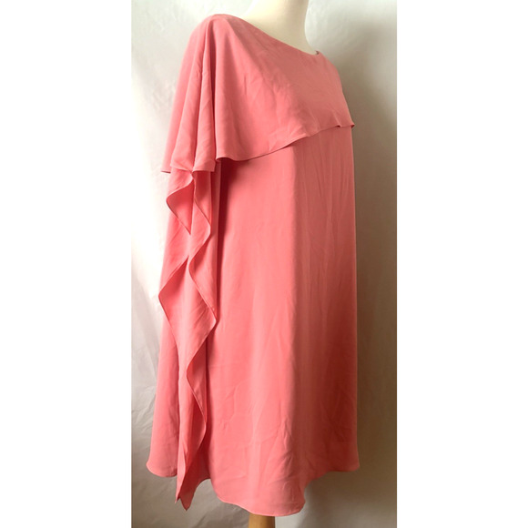 ELISE Coral/Salmon Crape Gauze Lined Asymmetric Calfan Dress Size XL - Picture 5 of 11